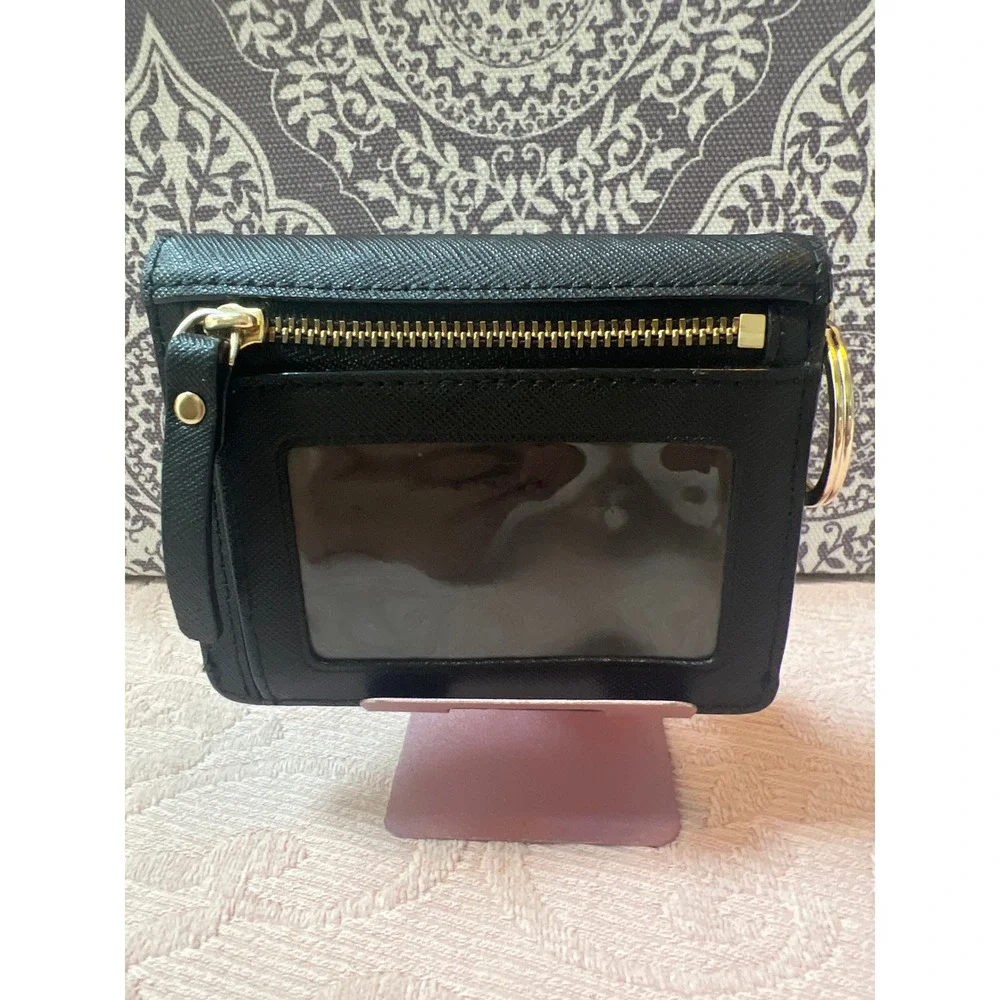 Kate Spade New York Black Saffiano Leather Card Holder Wallet ID Window Key Ring - Picture 2 of 5